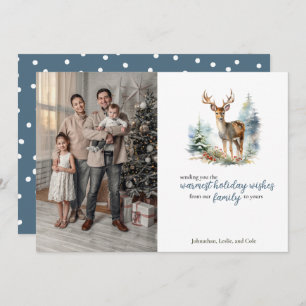 Cute Winter Deer in Snow Forest Holiday Card