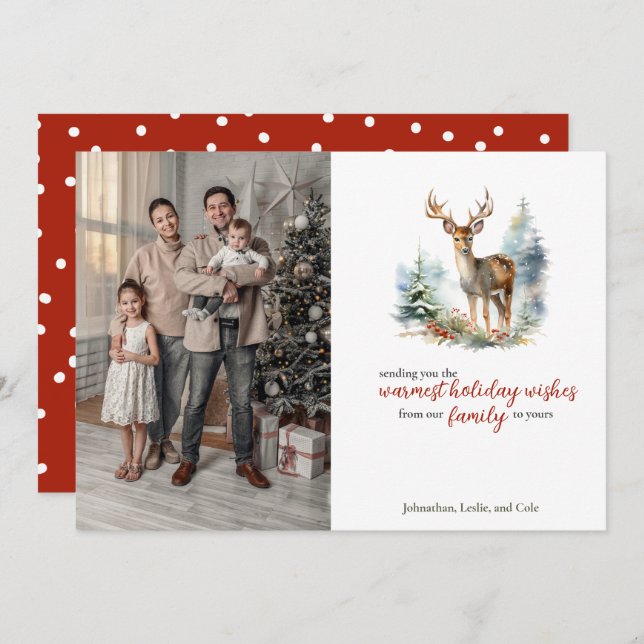 Cute Winter Deer in Snow Forest Holiday Card (Front/Back)