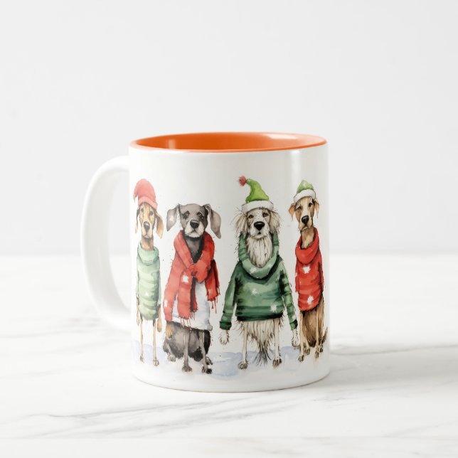 Cute Winter Dogs Sweater Furry & Bright Christmas  Two-Tone Coffee Mug (Front Left)