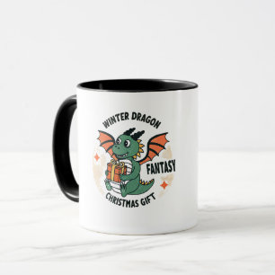 Cute Winter Dragon with Gift Fantasy Christmas Mug