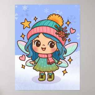 Cute Winter Fairy Kawaii Pastel Fantasy Art Poster