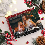 Cute Winter Foliage Photo Merry Christmas Invitation<br><div class="desc">Simple cute photo Christmas card,  featuring a white calligraphy font,  great for light pictures.</div>