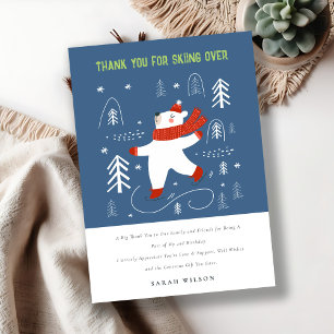 Cute Winter Forest Bear Ski Photo Kids Birthday Thank You Card