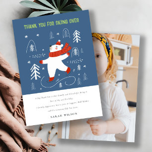 Cute Winter Forest Bear Ski Photo Kids Birthday Thank You Card