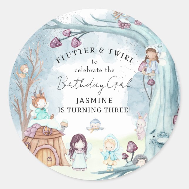 Cute Winter Forest Fairy Christmas Girl Birthday Classic Round Sticker (Front)