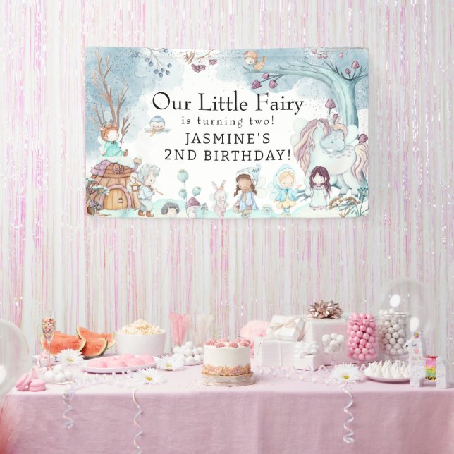 Cute Winter Forest Fairy Christmas Girls Birthday Banner (Party)