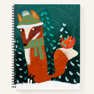Cute Winter Fox and Cardinal Notebook
