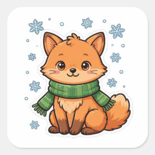 Cute Winter Fox Snow Christmas Sticker