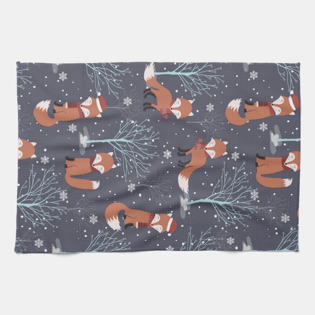 Cute Winter Fox Tea Towel (Horizontal)