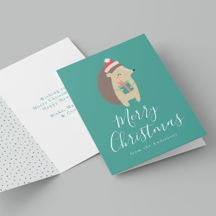 Cute Winter Friends Hedgehog Non-Photo Holiday Card