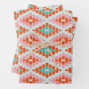 Cute Winter Geometric Diamond Pattern Teal Pink   Wrapping Paper Sheet