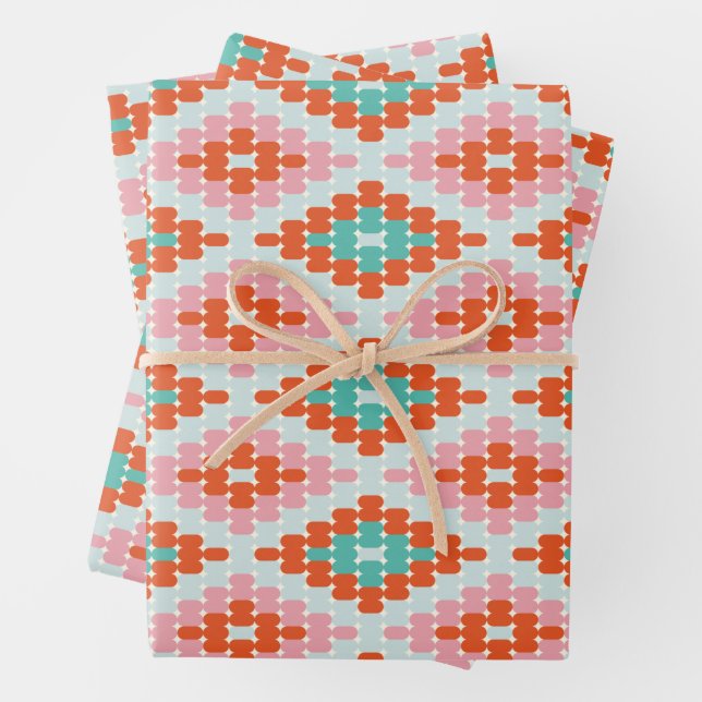Cute Winter Geometric Diamond Pattern Teal Pink   Wrapping Paper Sheet (In situ)