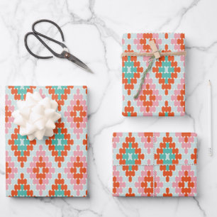 Cute Winter Geometric Diamond Pattern Teal Pink  Wrapping Paper Sheet