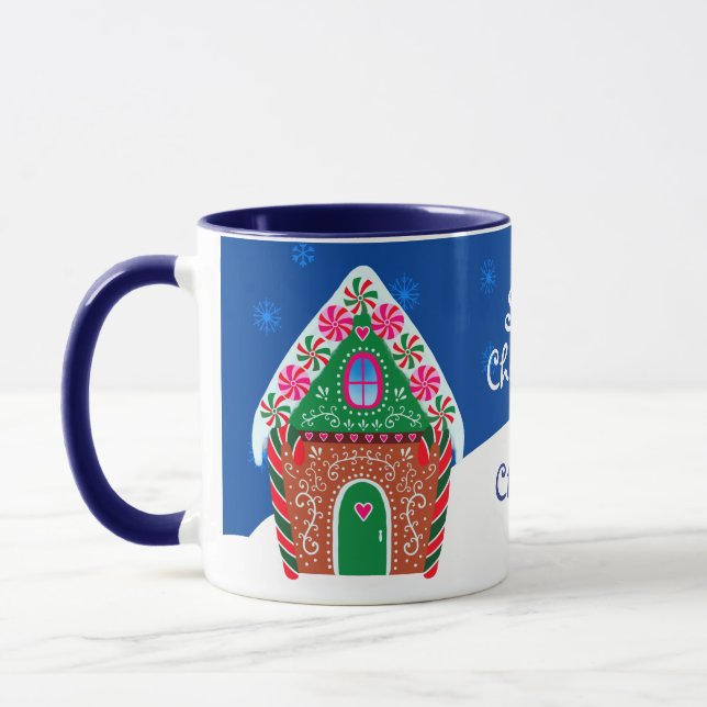 Cute Winter Gingerbread House Christmas Mug (Left)