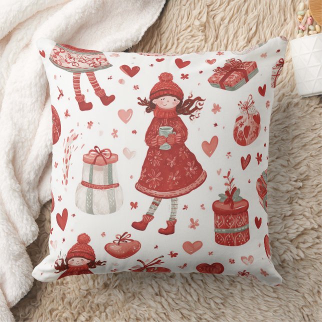 Cute Winter Girl Holiday Pattern Cushion (Blanket)
