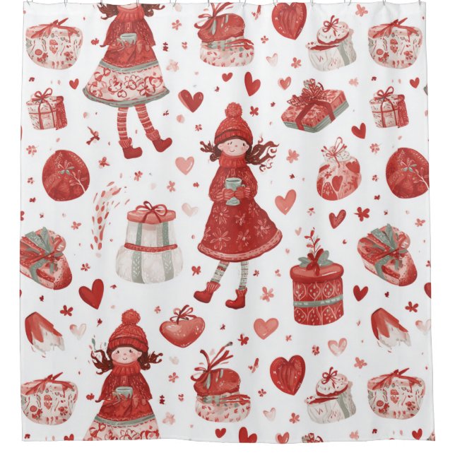 Cute Winter Girl Holiday Pattern Shower Curtain (Front)