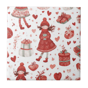 Cute Winter Girl Holiday Pattern Tile
