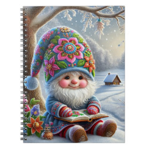 Cute Winter Gnome in a Cosy Winter Landscape Notebook