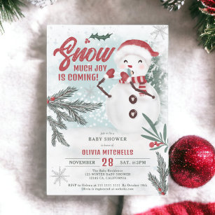 Cute winter green pine ice snowman baby shower invitation