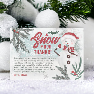 Cute winter green pine ice snowman baby shower thank you card