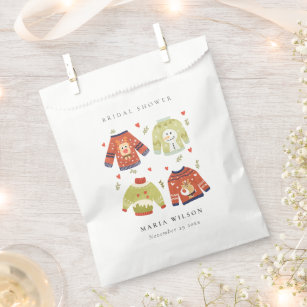Cute Winter Heart Leafy Ugly Sweater Bridal Shower Favour Bags