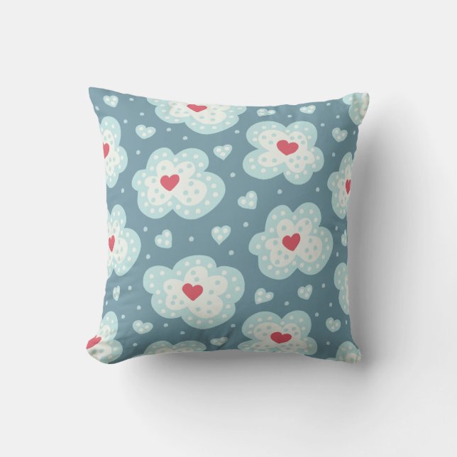 Cute Winter Hearts And Snowy Clouds Pattern Cushion (Front)