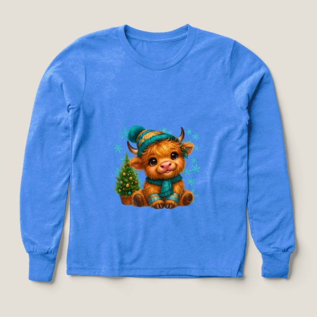 Cute Winter Highland Cow Christmas Art – Cozy Baby (Design Front)