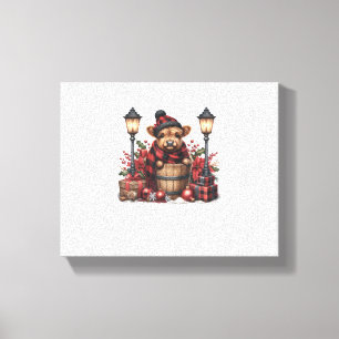 Cute Winter Highland Cow Red Plaid Lantern Christm Canvas Print