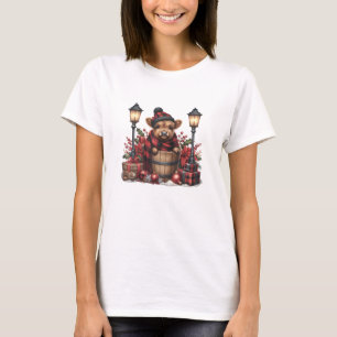 Cute Winter Highland Cow Red Plaid Lantern Christm T-Shirt