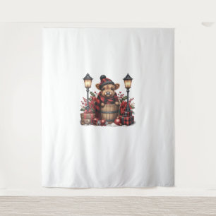 Cute Winter Highland Cow Red Plaid Lantern Christm Tapestry