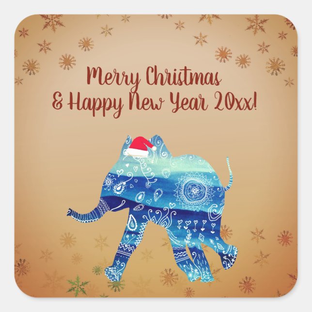Cute Winter Holidays, Elephant Drawing Sticker (Front)