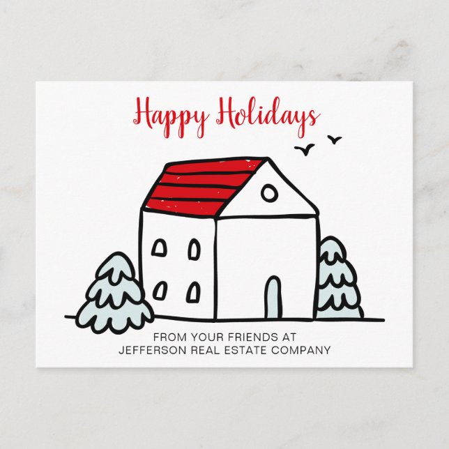 Cute Winter House Real Estate Corporate Business Holiday Postcard (Front)