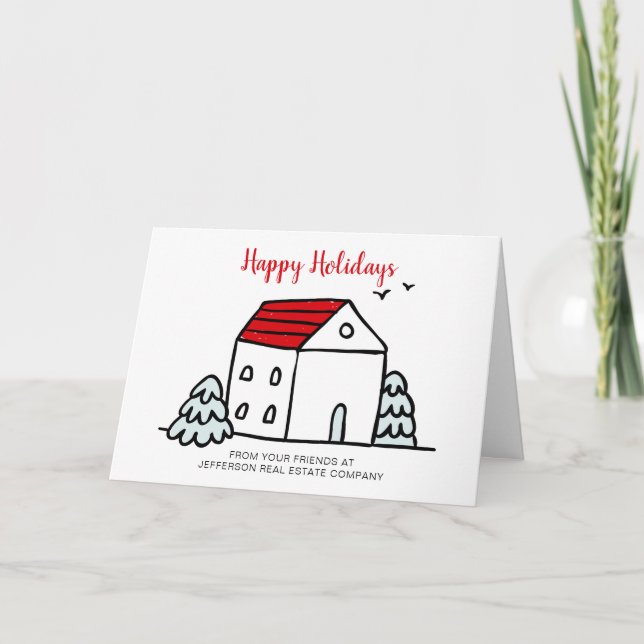 Cute Winter House Real Estate Holiday Card (Front)