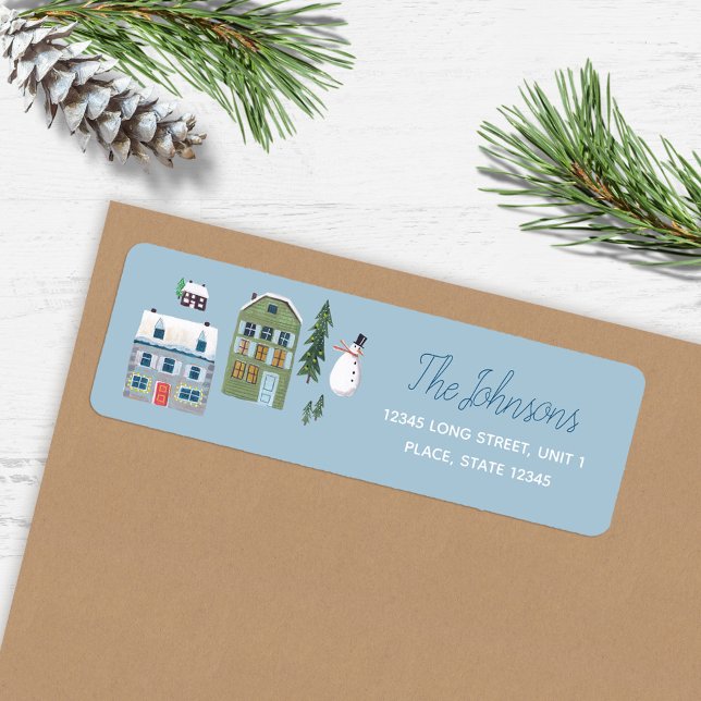 Cute Winter House Village Christmas Address (Cute Winter House Village Christmas Address Label)