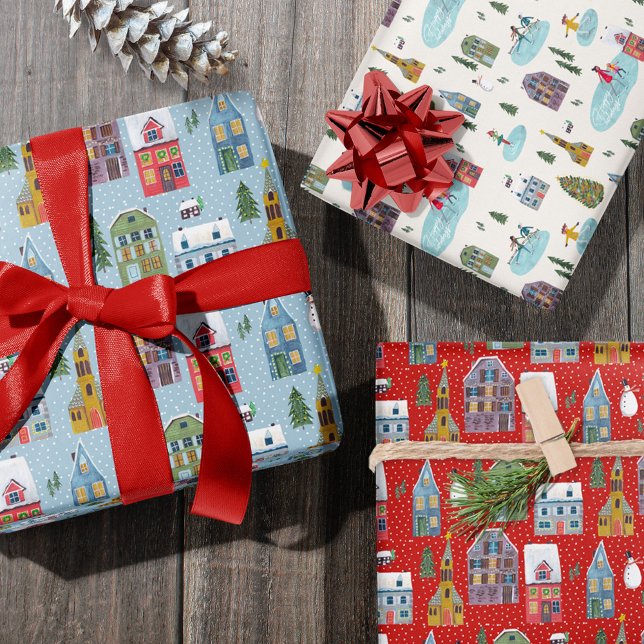 Cute Winter House Village Scene Christmas Wrapping Paper Sheet (Cute Winter House Village Scene Christmas Wrapping Paper Sheets)