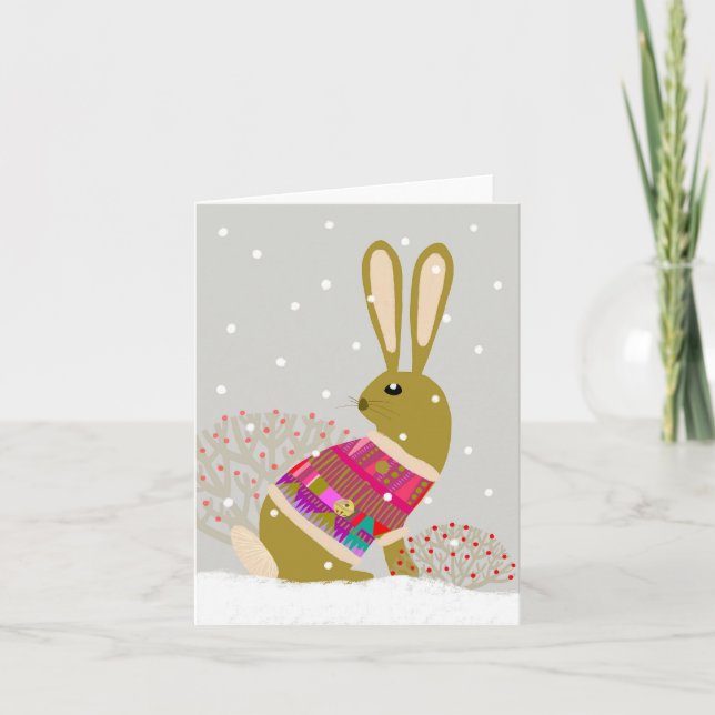 Cute Winter Hygge Rabbit BLANK Greeting Card (Front)