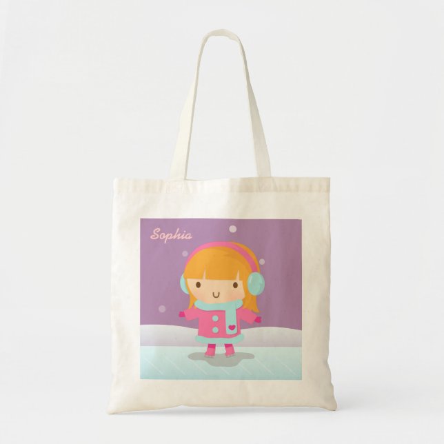 Cute Winter Ice Skater Girl Personalised Tote (Front)