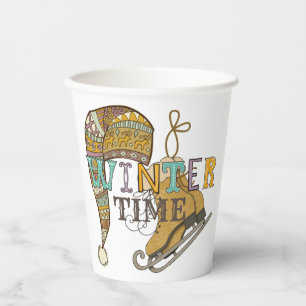 Cute winter ice skates knit stocking cap   paper cups