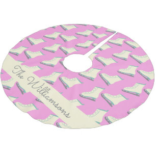 Cute Winter Ice Skates Pattern Pink Personalised  Brushed Polyester Tree Skirt