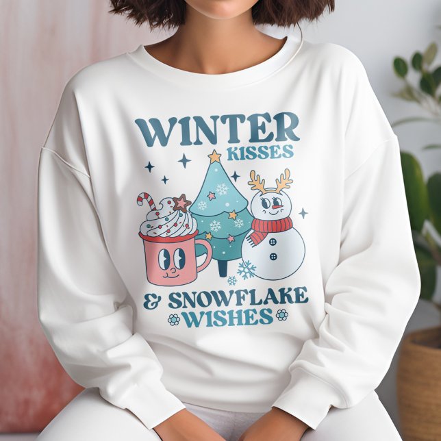 Cute Winter Kisses & Snowflake Wishes Winter Sweatshirt (Creator Uploaded)