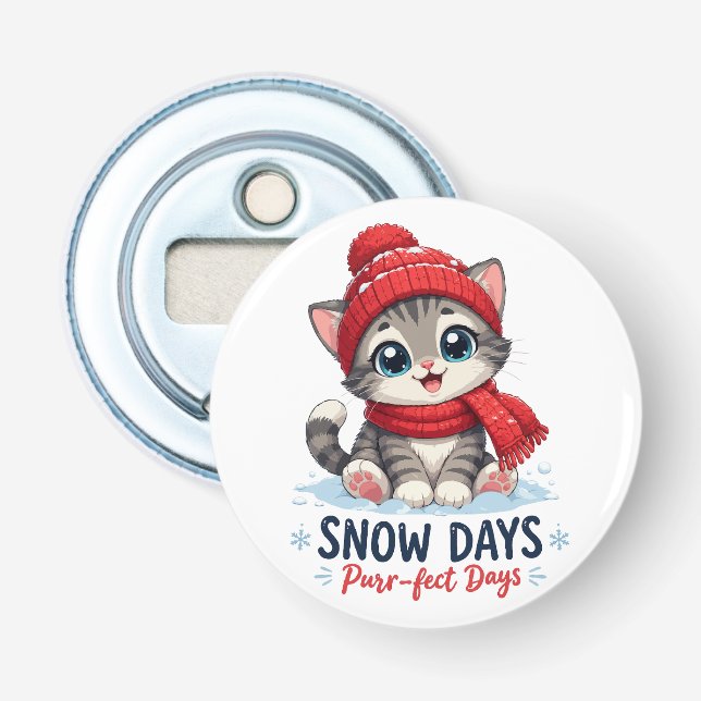Cute Winter Kitten Snow Days Bottle Opener (Front)