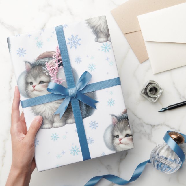 Cute Winter Kitten with Earmuffs Wrapping Paper (Gifting)