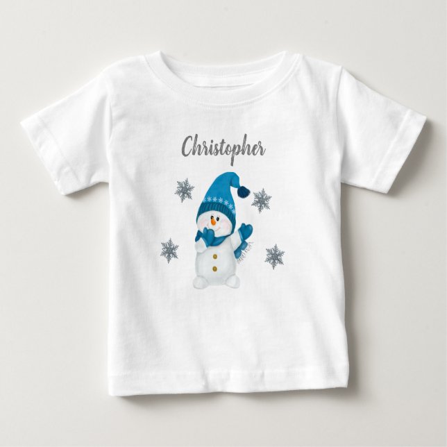 Cute Winter Little Snowman Snowflakes Baby Boy Baby T-Shirt (Front)
