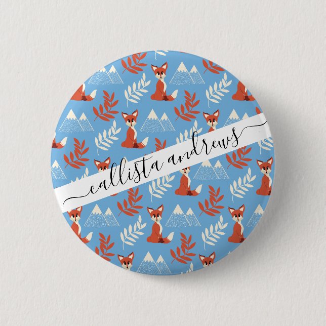 Cute Winter Orange Fox Mountains Leaf Pattern 6 Cm Round Badge (Front)