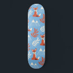 Cute Winter Orange Fox Mountains Leaf Pattern Skateboard<br><div class="desc">This cute and modern pattern is perfect for the animal lover. It features hand-drawn burnt orange, white, cream, and brick red illustrations of an adorable fox, leaves, and snowy winter mountains pattern on top of a sky blue background. It's unique, trendy, playful, and fun! ***IMPORTANT DESIGN NOTE: For any custom...</div>