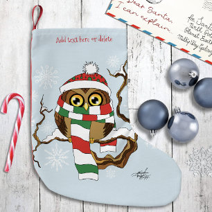 Cute Winter Owl Blue Snowflakes Holidays  Small Christmas Stocking