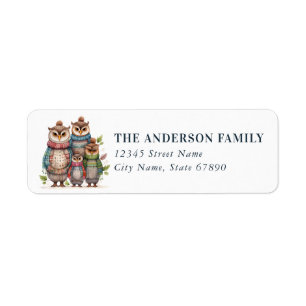 Cute Winter Owl Family Return Address Labels