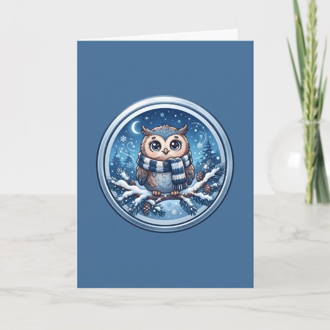 Cute Winter Owl Ornament Card (Front)