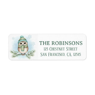 Cute Winter Owl Snow Return Address Label