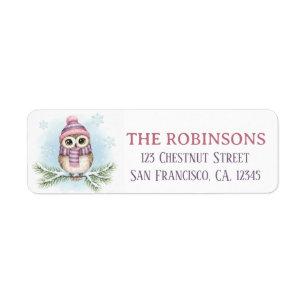 Cute Winter Owl Snow Return Address Label